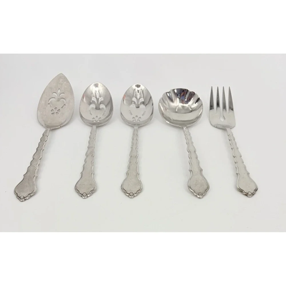 Oneida Community Cello Serving Pieces Slotted Spoons Meat Fork Ladle Pie Server
